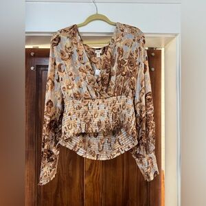 Moth Tan and Cream Patterned Blouse